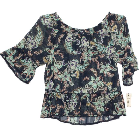 NWT Democracy Top Off Shoulder Floral Sheer Boho Fairy Whimsigoth Retro Size 1X - Picture 7 of 7